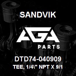 DTD74-040909 Sandvik TEE, 1/4" NPT X 9/16" JIC X 9/16" | AGA Parts