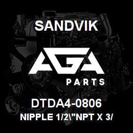 DTDA4-0806 Sandvik NIPPLE 1/2"NPT X 3/8"NPT | AGA Parts