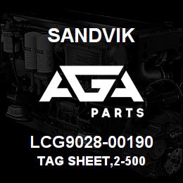 LCG9028-00190 Sandvik TAG SHEET,2-500 | AGA Parts