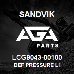 LCG9043-00100 Sandvik DEF PRESSURE LI | AGA Parts