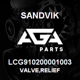 LCG910200001003 Sandvik VALVE,RELIEF | AGA Parts