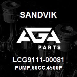 LCG9111-00081 Sandvik PUMP,60CC,4500P | AGA Parts