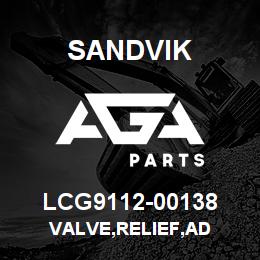 LCG9112-00138 Sandvik VALVE,RELIEF,AD | AGA Parts