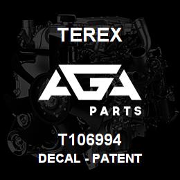 T106994 Terex DECAL - PATENT | AGA Parts