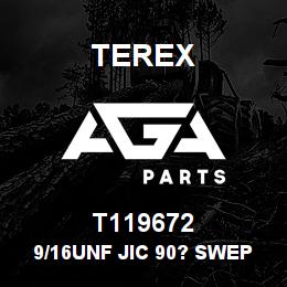 T119672 Terex 9/16UNF JIC 90? SWEPT BULKHEAD UNION | AGA Parts