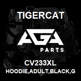 CV233XL Tigercat HOODIE,ADULT,BLACK,GREY EMB LOGO,MEDIUM | AGA Parts