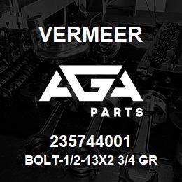 235744001 Vermeer BOLT-1/2-13X2 3/4 GR8 ZNC PLTD | AGA Parts