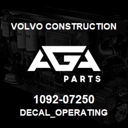 1092-07250 Volvo CE DECAL_OPERATING | AGA Parts