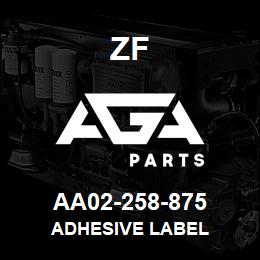 AA02-258-875 ZF ADHESIVE LABEL | AGA Parts