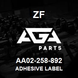 AA02-258-892 ZF ADHESIVE LABEL | AGA Parts