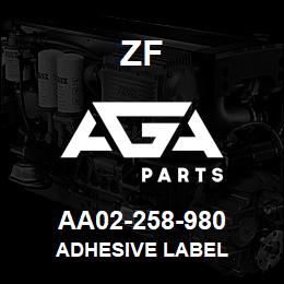 AA02-258-980 ZF ADHESIVE LABEL | AGA Parts