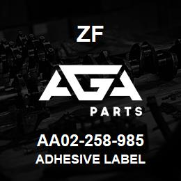 AA02-258-985 ZF ADHESIVE LABEL | AGA Parts