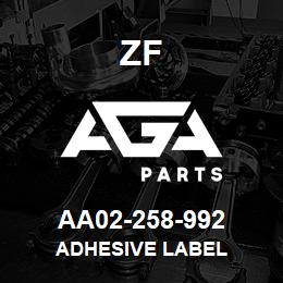 AA02-258-992 ZF ADHESIVE LABEL | AGA Parts