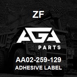 AA02-259-129 ZF ADHESIVE LABEL | AGA Parts