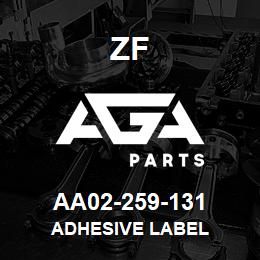 AA02-259-131 ZF ADHESIVE LABEL | AGA Parts