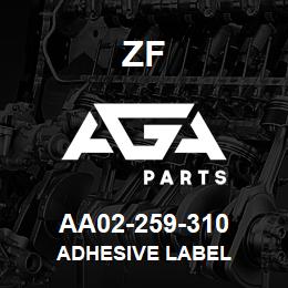 AA02-259-310 ZF ADHESIVE LABEL | AGA Parts