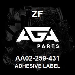 AA02-259-431 ZF ADHESIVE LABEL | AGA Parts