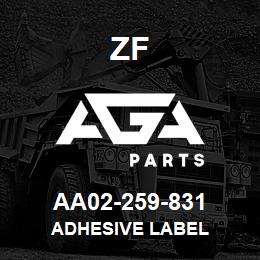 AA02-259-831 ZF ADHESIVE LABEL | AGA Parts